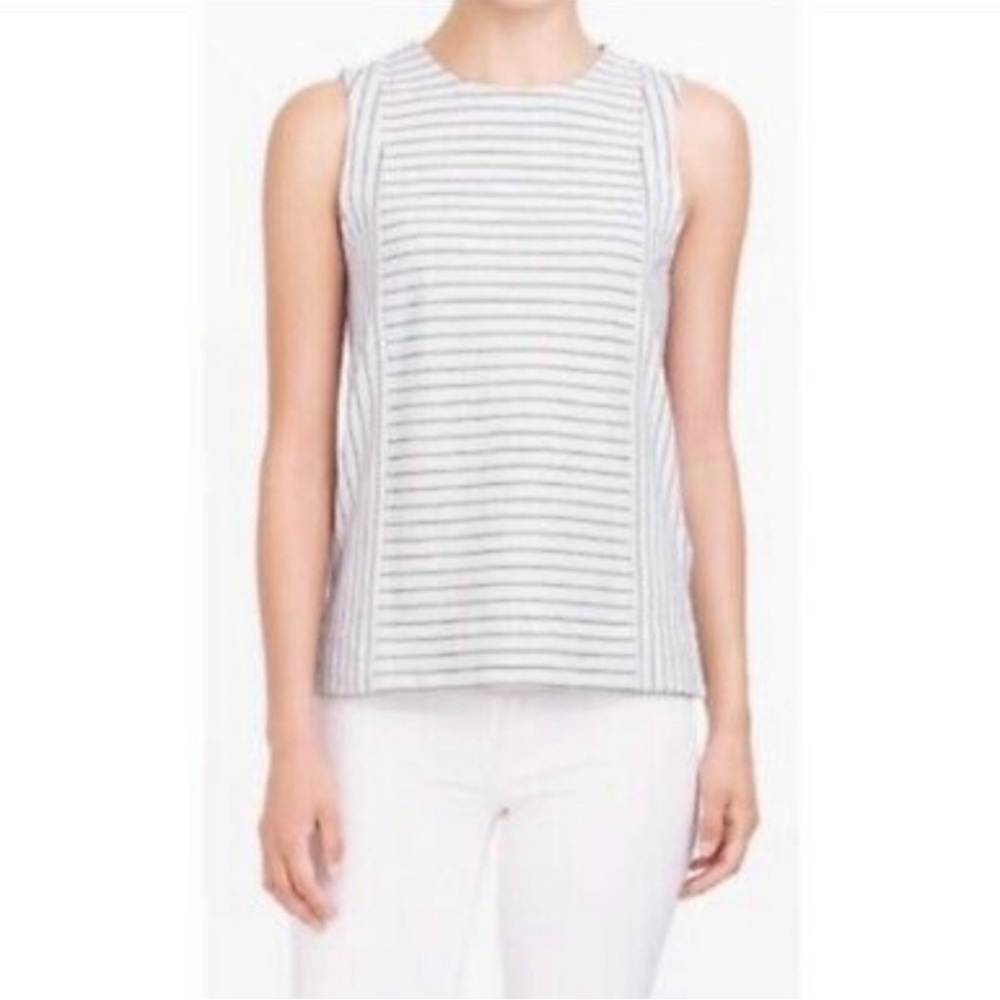 J Crew Sleeveless Top in Grey with Navy Stripe - Size M
